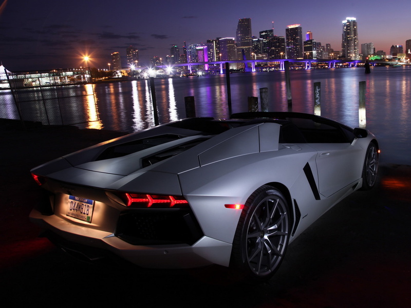 lp700-4, lamborghini, lp, city, water, reflection, 1080P, Lamborghini aventador, aventador, Roadster, evening, zadok