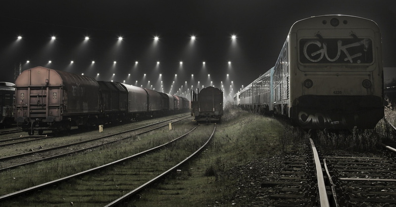 1080P, landscape, railway, mist, rail yard, train, Denmark, technology, lights, urban