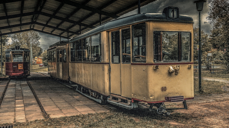 railroad track, tram, ceiling, track, mode of transportation, rail traffic, transportation, built structure, rain, rails, passenger train, 5K, cable car