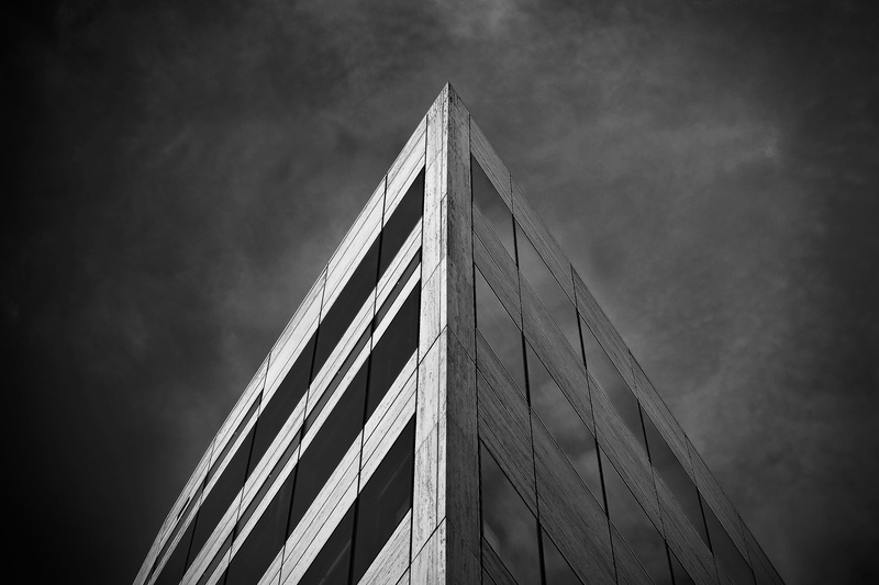 modern, photography, dramatic, black white, triangle shape, grayscale, day, concrete, 4K, window, clouds, city, office building, düsseldorf, cloud - sky