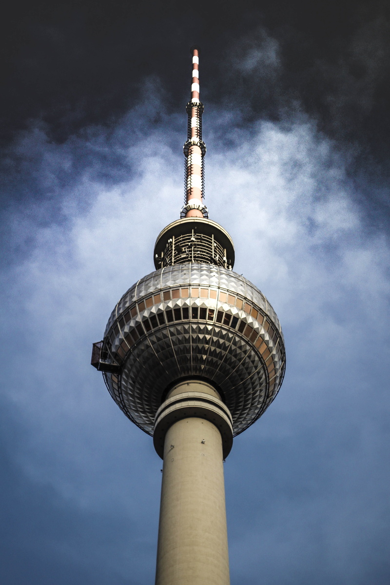 tourism, alexanderplatz, sphere, germany, cloud - sky, sky, metal, city, building, concrete, communication, tall - high, low angle view, day, sending, big
