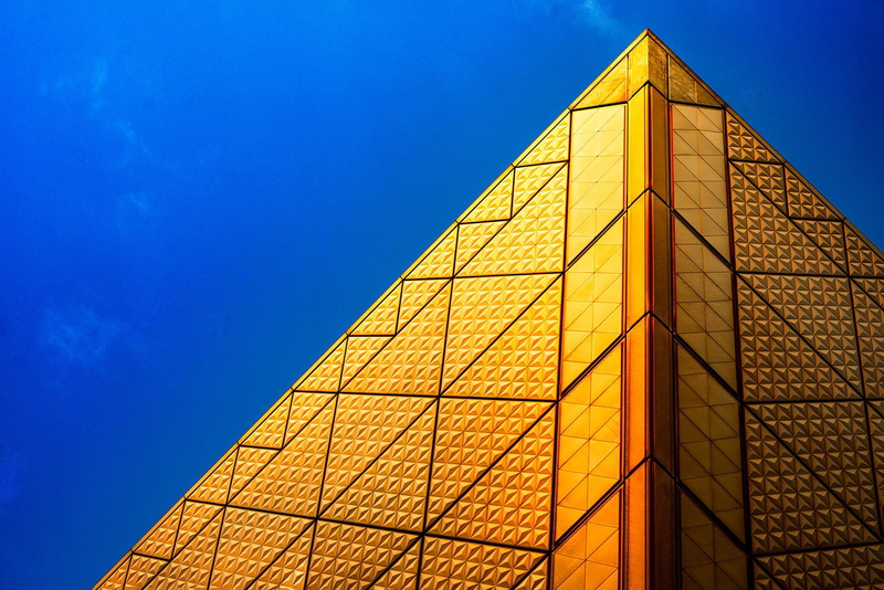 blue, day, low, office, built Structure, geometric shape, city, 5K, outdoors, nature, sunlight, daytime, low angle view, architecture, structure, angle