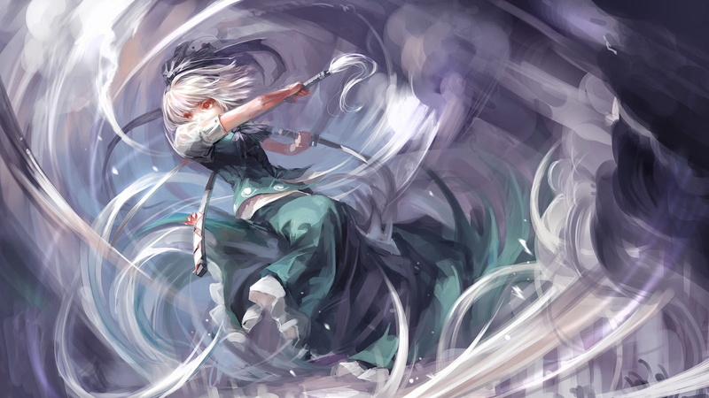 paint, anime, young men, Konpaku Youmu, abstract, purple, art and craft, creativity, one person, sword, men, anime girls, adult, real people, young adult