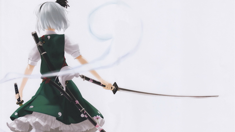 4K, adult, occupation, fashion, three quarter length, anime girls, studio shot, anime, arts culture and entertainment, business, sword, Konpaku Youmu