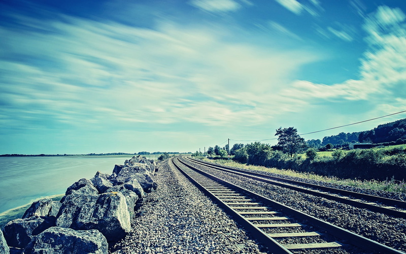 sea, black, day, outdoors, railroad track, landscape, nature, scenics - nature, rail transportation, sky, white, solid, vanishing point, scooter, track