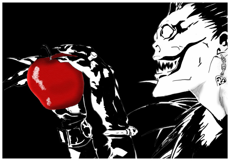 shinigami, hd, 720P, polychromatic, anime, death note, x, art, Ryuk, note, death