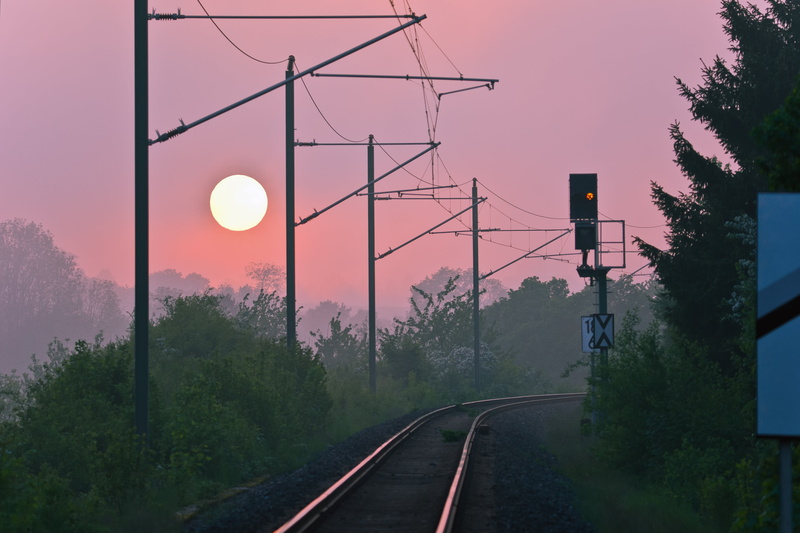 no people, railroad track, cable, trains, railway, seemed, electricity, abendstimmung, track, mode of transportation, transportation, photography, outdoors
