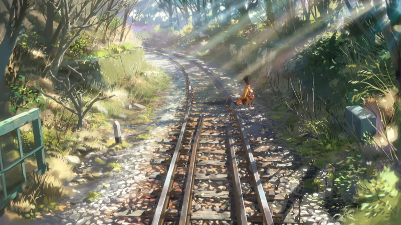 track, 1080P, forest, mode of transportation, nature, plant, the way forward, high angle view, Hoshi wo Ou Kodomo, railroad track, land, growth, tree
