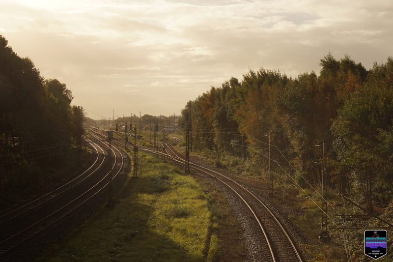 cloud - sky, day, tree, direction, railroad track, the way forward, watermarked, rail transportation, public transportation, landscape, sky, railway, train