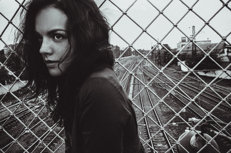 4K, fence, hairstyle, day, rail yard, outdoors, momorozov, barrier, hair, casual clothing, young adult, contemplation, women, looking, looking away, one person