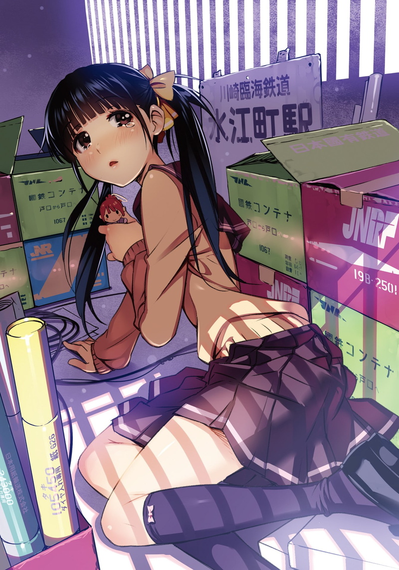 Rail Wars, sweater, anime girls, long hair, boxes, 1080P, anime
