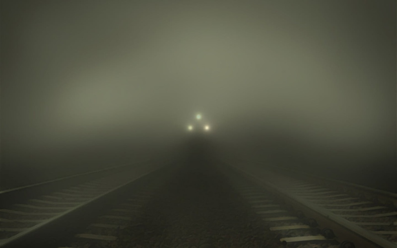 train, 720P, railroad track, dark, track, long, the way forward, direction, diminishing perspective, vanishing point, transportation, fog, empty, outdoors