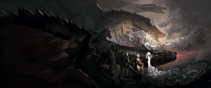 fantasy art, Game of Thrones, Varys, Tyrion Lannister, 4K, artwork, Daenerys Targaryen, dragon