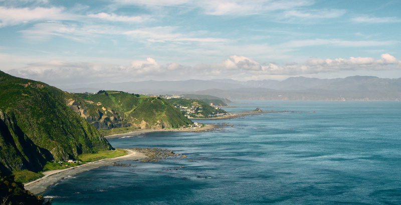 sea, sky, non-urban scene, ocean, outdoors, red rocks, 4K, new zealand, wellington, mountain range, landscape, day, no people, tranquility, tranquil scene