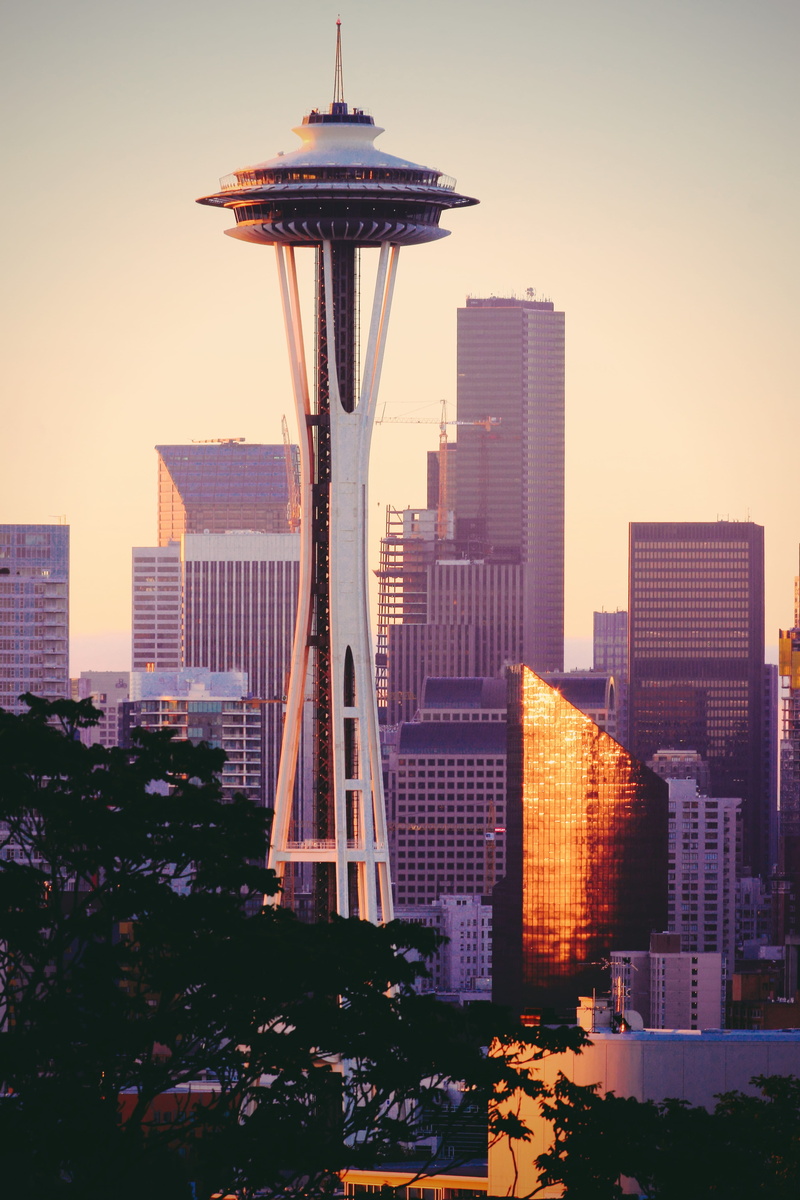 space needle, seattle, urban skyline, washington, space, tower, city, travel destinations, clear sky, canada, skyscraper, nature, financial district, office building exterior