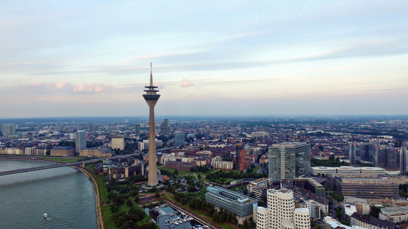 düsseldorf, skyscraper, architecture, building exterior, travel destinations, office building exterior, river landscape, niederrhein, 4K, spire, rhine