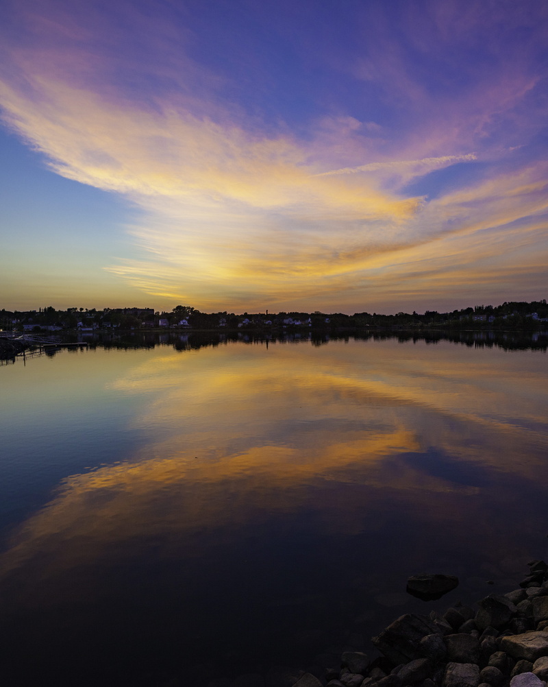 rock, tranquility, nature, idyllic, lake, cloud - sky, sky, non-urban scene, beauty in nature, canada, tranquil scene, waterfront, sunset, scenics - nature