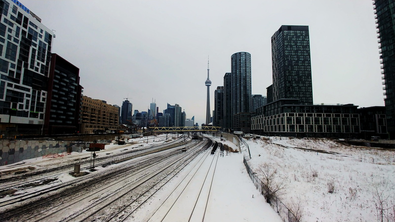 high rise, condo, building exterior, housing, skyscraper, metropolis, built structure, outdoors, railroad track, train - vehicle, train track, 4K, sky