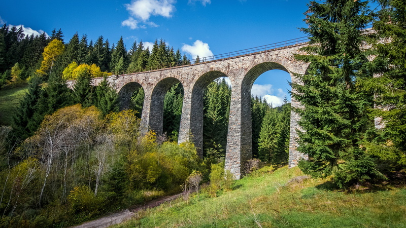 railway bridge, outdoors, transportation, slovakia, summer, day, bridge - man made structure, beauty in nature, arch bridge, meadow, connection