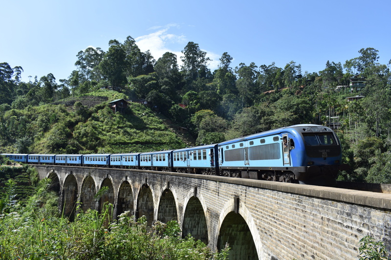 tourism, 5K, train, railway, travel, sri lanka, rail transportation, bridge, tree, steam train, plant, track, bridge - man made structure, passenger train