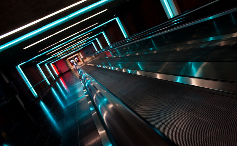 indoors, California, regret, silver, built structure, railing, Architecture, illuminated, transportation, steps and staircases, reflection, high angle view