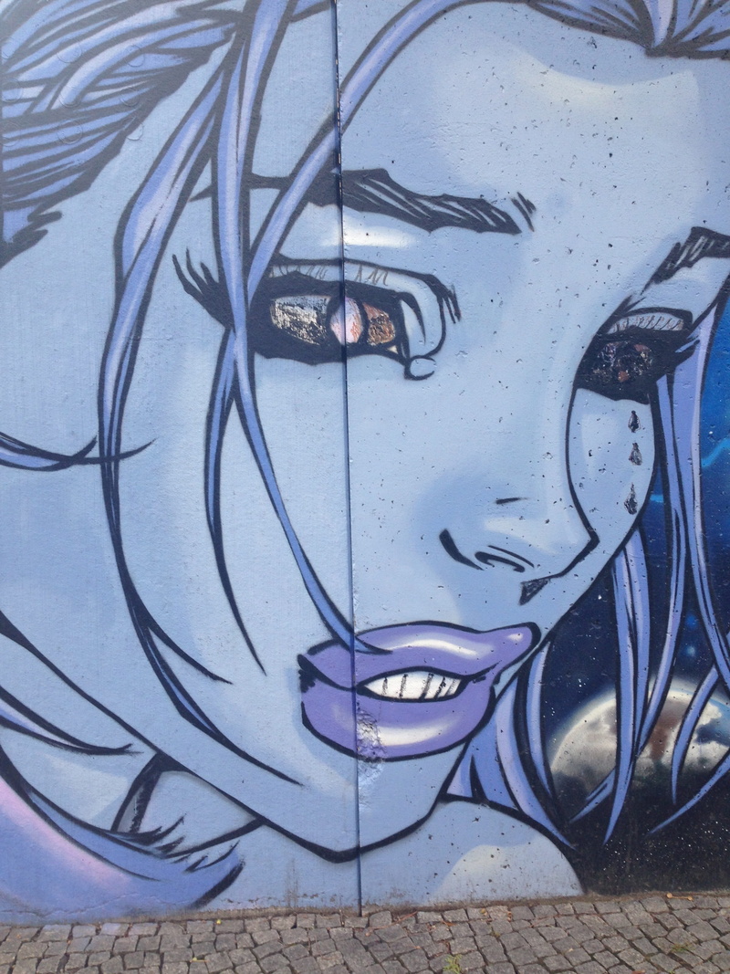 electricity, technology, street art berlin, architecture, electrical equipment, power supply, kummer, outdoors, young woman, graffiti, connection, blue