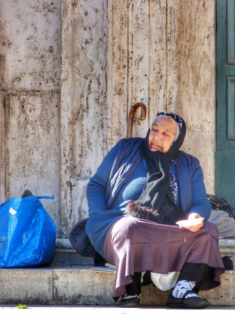 leisure activity, rome, disabled, one person, church, desperate, portrait, front view, need help, steps, doorway, elderly, mature adult, person, clothing