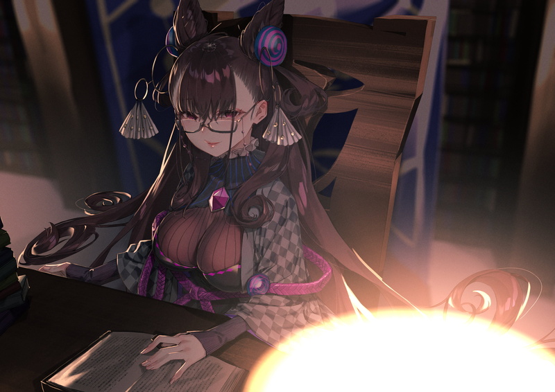 artwork, Murasaki Shikibu (Fate/Grand Order), purple eyes, 2K, anime girls, Fate/Grand Order, Fate Series, hairbun, anime, Rolua Noa