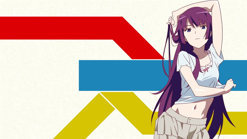 human limb, arrow symbol, females, blue, human arm, communication, one person, holding, women, gesturing, 4K, Senjougahara Hitagi, Monogatari Series, arms raised