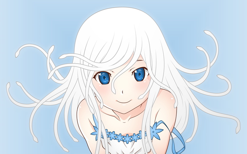 body part, portrait, adult, female, Sengoku Nadeko, outdoors, people, human body part, human face, smiling, women, emotion, white, character, blue, animal body part