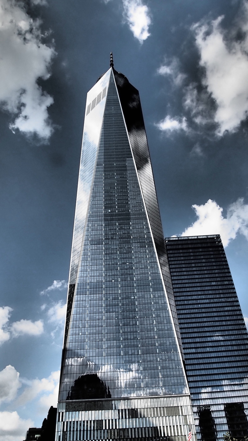 sky, travel destinations, new york, day, new york city, tall - high, tourism, big apple, spire, office building exterior, architecture, low angle view