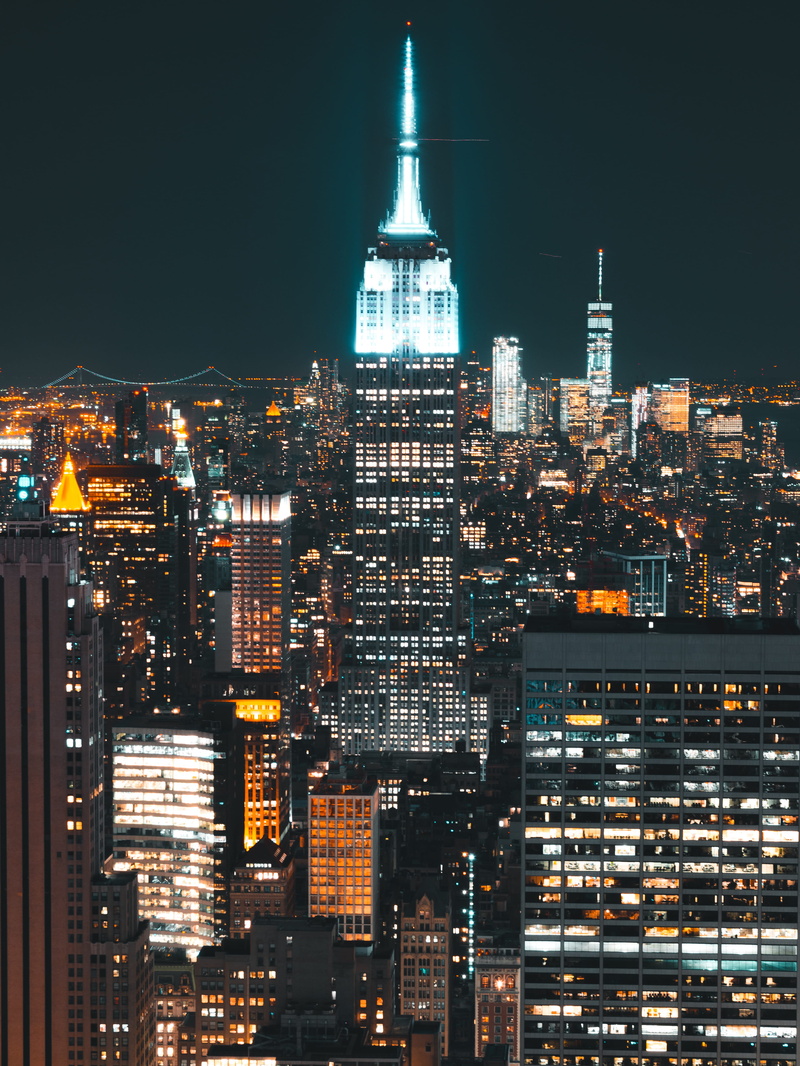 outdoors, empire state buidling, spire, modern, tall - high, nyc, urban, illuminated, manhattan, 4K, financial district, city, crowded, new york city