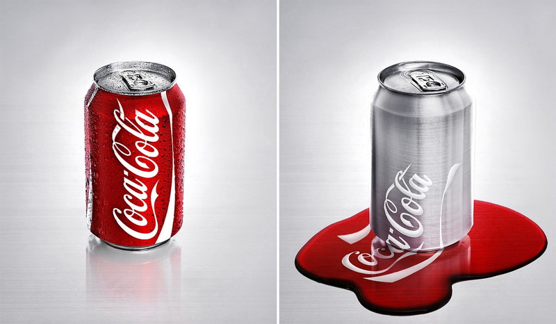food, two objects, metal, food and drink, drink can, Coca-Cola, still life, indoors, collage, silver colored, red, can, studio shot, aluminum, tin, sign