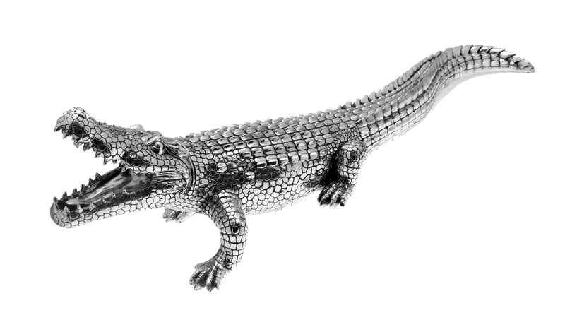 4K, history, zoology, figurine, reptile, lizard, silver, animal, black And White, art, science, one animal, Crocodile, platinum, stainless, Chrome, metal