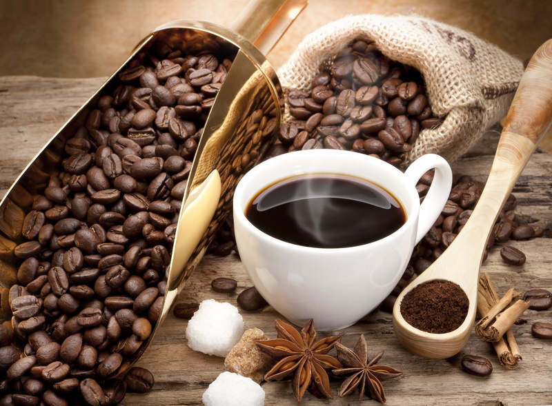 roasted coffee bean, kitchen utensil, 5K, drink, spoon, refreshment, wood - material, no people, food and drink, star anise, still life, temptation, table