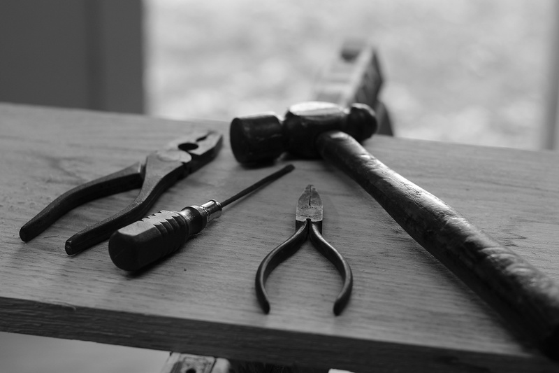 equipment, tool, four, indoors, work tool, board, hammer, close-up, old school tool, choice, carpentry, steel, group of objects, man made object, screwdriver