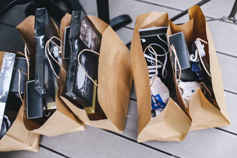 table, brown, variation, shoe, day, choice, arrangement, Brown paper, shopping bags, bags, wood - material, close-up, menswear, shopping, full, decorations