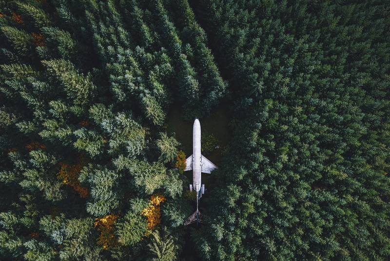 airplane, Hillsboro, nature, forest, landscape, drone, Oregon, 1080P, trees, wreck, aerial view