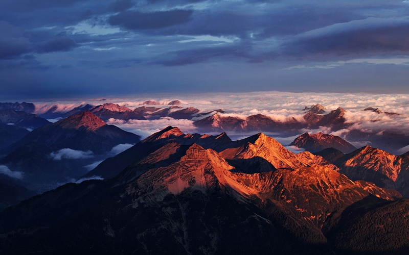 Alps, mountain peak, cloud - sky, clouds, travel, sunset, summit, landscape, 720P, nature, sky, dramatic sky, forest, no people, geology, mountains, scenics - nature