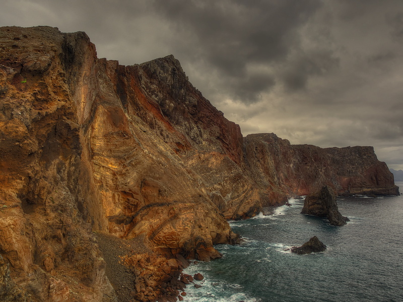 day, cliff, flower island, hike, east, body, cloud - sky, outdoors, holiday, landscape, ocean, rocky coastline, nature, mountain, rock formation, madeira