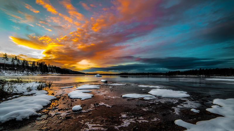 Ice, Snow, 1080P, Winter, Lake, Sunrise, Morning, Clouds