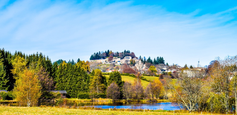 color Image, travel destinations, Ardèche, blue, pond, water, nature, hill, massif central, mezenc, day, Village, pine woodland, environment, magnificent