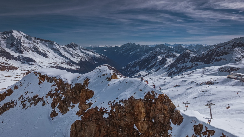 pine tree, mountain, snowcapped mountain, cloud - sky, tranquility, cold temperature, top, outdoors, 4K, european Alps, landscape, rock - Object, tranquil scene