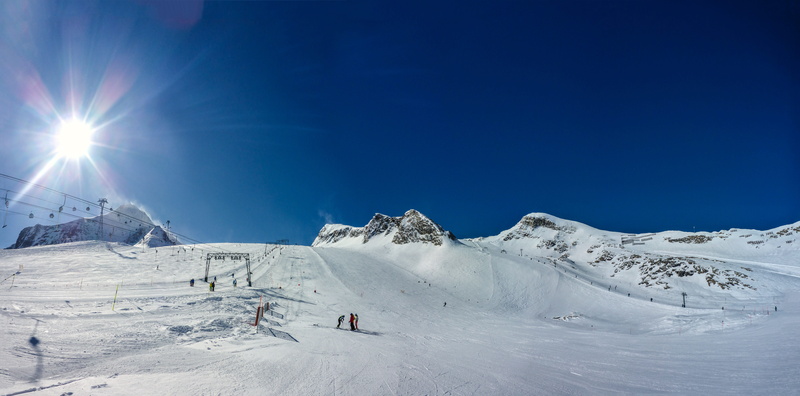 skiing, alpine, photo, sunlight, winter sport, panorama, mountain summit, vacations, sky, blue, austria, cold temperature, empty, mountain range, field
