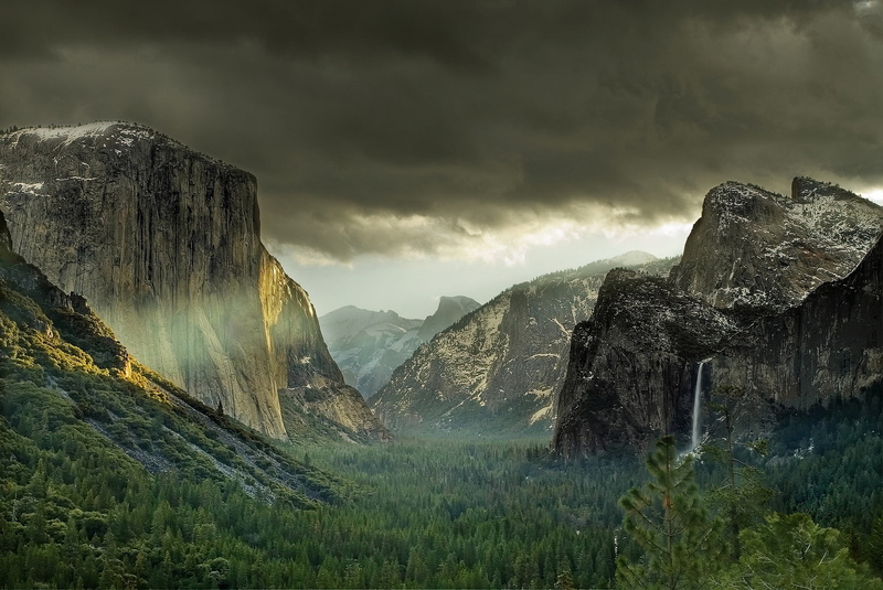 no people, scenics - nature, USA, valley, outdoors, trees, day, tranquil scene, tranquility, mountain range, storm, mountain peak, mountains, sky, cliff