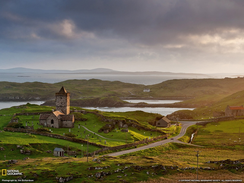 cloud - sky, geographic, building exterior, the past, rodel, outdoors, built structure, outer, travel, no people, 1080P, building, house, grass, hebrides