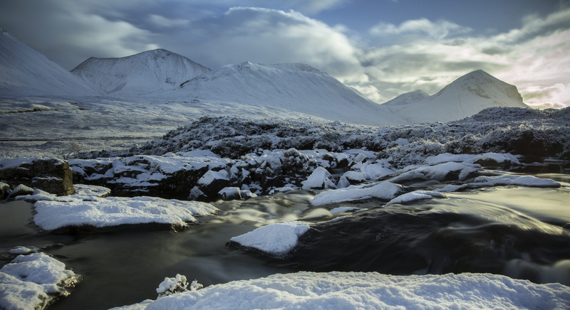 cloud - sky, tranquility, snowcapped mountain, cuillin, cold temperature, skye, non-urban scene, winter, mountain peak, ice, 5K, snow, sky, nature, mountain range