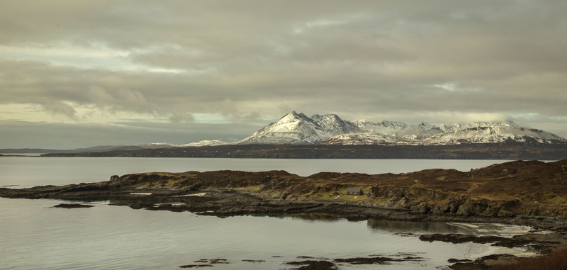 reflection, tarskavaig, no people, cloud - sky, outdoors, winter, nature, 5K, snowcapped mountain, snow, scenics - nature, sea, isle of skye, water, old church