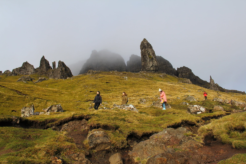 scenic, hike, stone, 2K, hiking, sky, tourism, scene, hill, isle of skye, adult, old man of storr, scenics - nature, beauty in nature, rock, rock - object