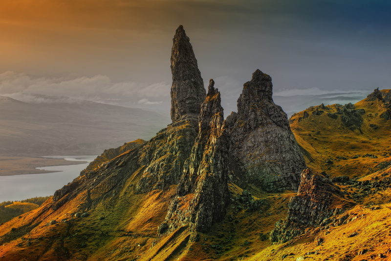 travel, mountain peak, old man of storr, golden, scotland, travel destinations, beautiful, environment, gold, formation, outdoors, mountain range, mountain